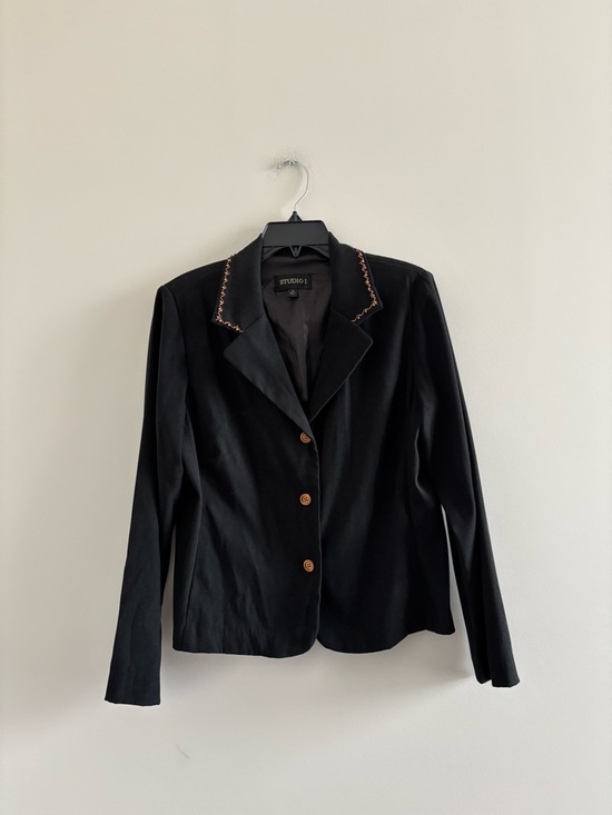 Studio I Jackets & Blazers - VTG Studio I Blazer Black Beaded Faux Suede 3 Button Womens 12 Office Cowgirl